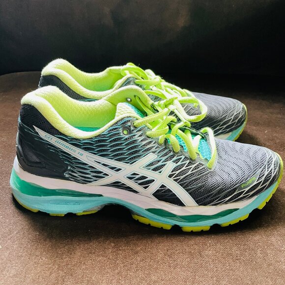 Excellent ASICS GEL NIMBUS 18 Grey Turquoise Lime Womens 7.5 US Medium 39 EUR - Picture 10 of 13